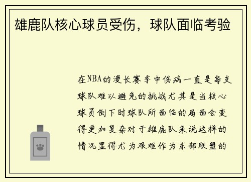 雄鹿队核心球员受伤，球队面临考验